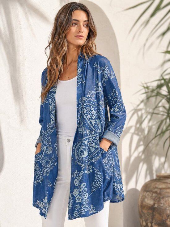 Laurie Felt Tops - Laurie Felt NEW Penny Lane Paisley Chambray Lightweight Jacket Topper SZ Large